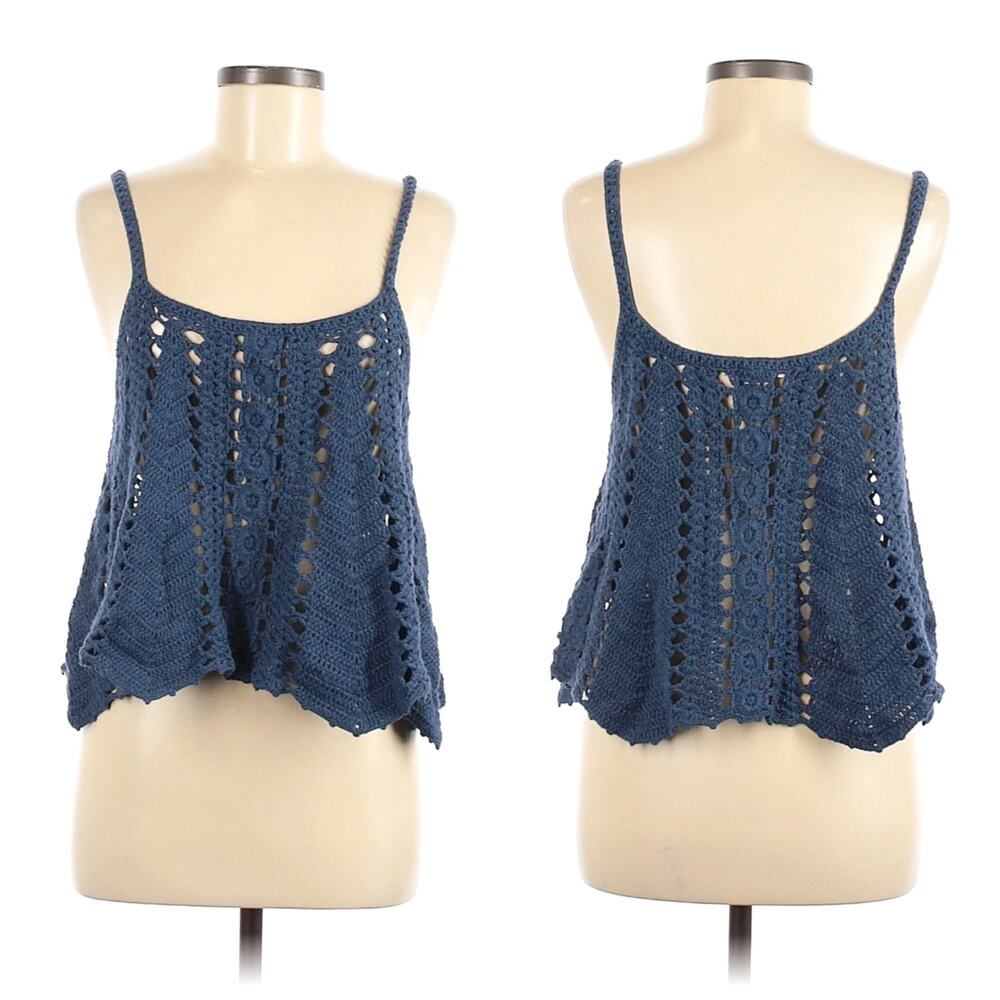 Y2k Boho Festival Crochet Knit Crop Cami Tank M Blue Beachy Victoria's Secret